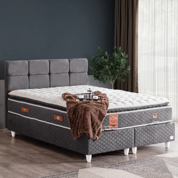 Cesur Gümüş 160x200 Baza+Başlık+Yatak Seti