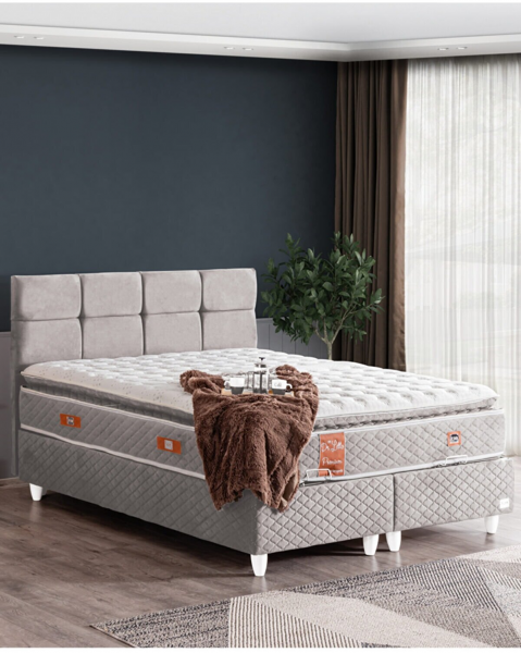 Cesur Gümüş 180x200 Baza+Başlık+Yatak Seti