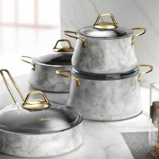 Brioni Marble 7 Parça Tencere ve Tava Seti