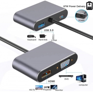 Powermaster Type-C to HDMI VGA USB-A Type-C Dönüştürücü