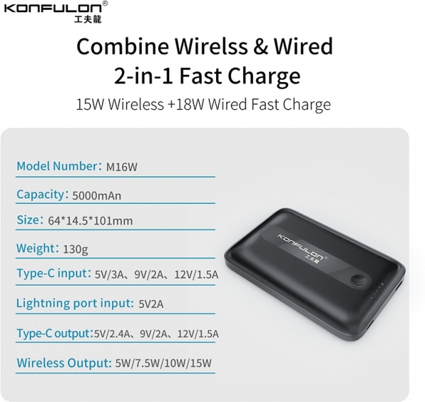 Konfulon M16W 5000 mAh Powerbank