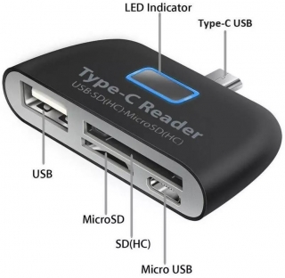 Alfais 4941S USB 3.1 Type-C to USB-A Micro USB SD MicroSD Dönüştürücü