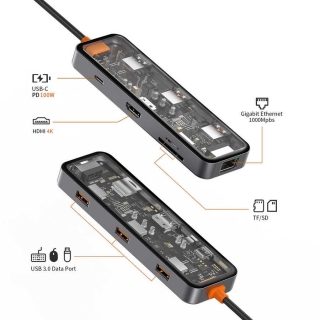 Wiwu CB008 Cyber Type-C to USB 3.0 HDMI PD RJ45 SD MicroSD Dönüştürücü