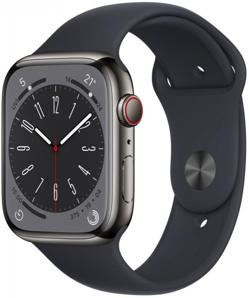 Apple Watch Series 8 Cellular 45mm Paslanmaz Çelik Kasa ve Spor Kordon Akıllı Saat