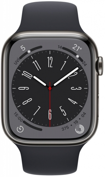Apple Watch Series 8 Cellular 45mm Paslanmaz Çelik Kasa ve Spor Kordon Akıllı Saat