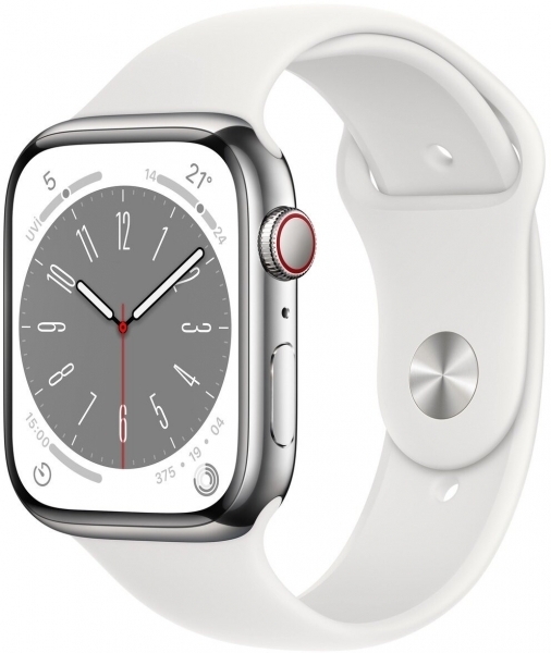 Apple Watch Series 8 Cellular 45mm Paslanmaz Çelik Kasa ve Spor Kordon Akıllı Saat