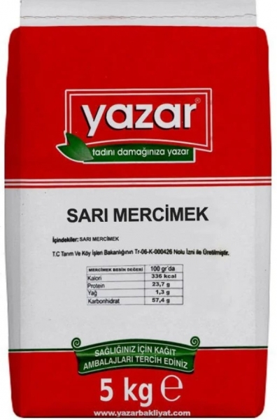 Yazar Sarı Mercimek 5 kg