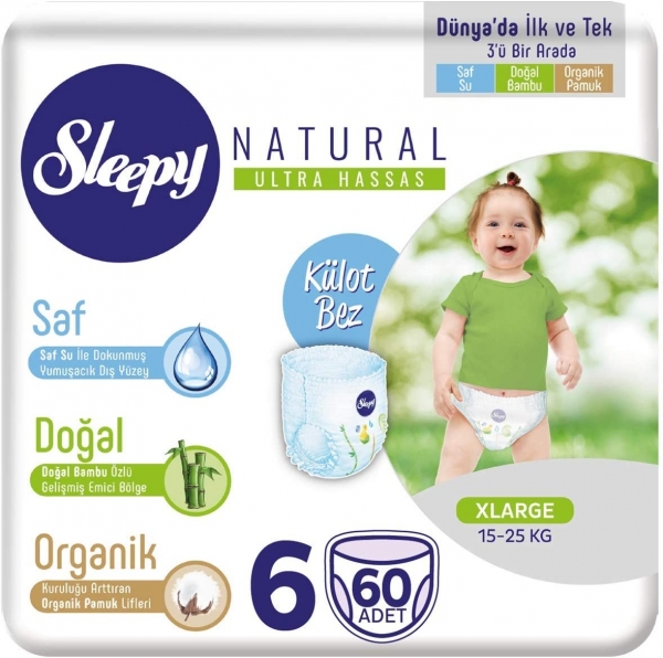 Sleepy Natural Ultra Hassas Külot Bez 6 Beden 60 Adet Bebek Bezi