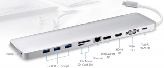 Aten USB-C Multiport Dock With Power Pass Through Dönüştürücü