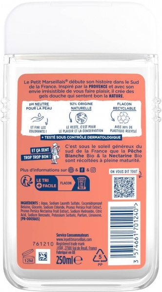 Le Petit Marseillais Beyaz Şeftali ve Nektarin 250 ml Duş Jeli