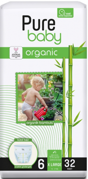 Pure Baby Organik Bambulu Külot 6 Beden 32 Adet Bebek Bezi