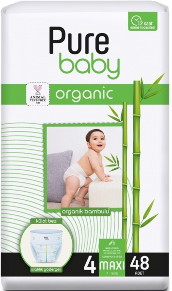 Pure Baby Organik Bambulu Külot 4 Beden 48 Adet Bebek Bezi