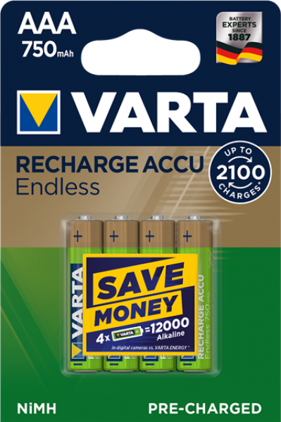 Varta Recharge Accu Endless AAA 750mAh 4'lü İnce Kalem Pil