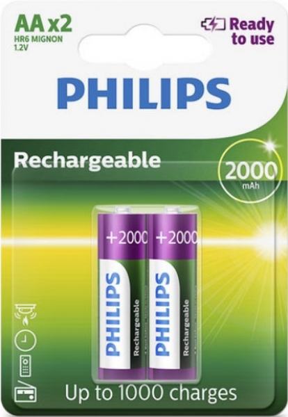 Philips Rechargeable AA 2000 mAh 2'li Kalem Pil