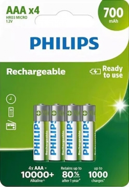 Philips Rechargeable AAA 700 mAh 4'lü İnce Kalem Pil