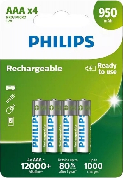 Philips Rechargeable AAA 950 mAh 4'lü İnce Kalem Pil