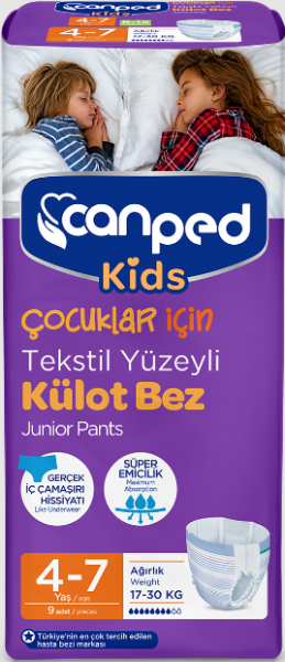 Canped Kids Çoçuklar Için Külot Bez Tekstil Yüzeyli 4-7 9 Adet