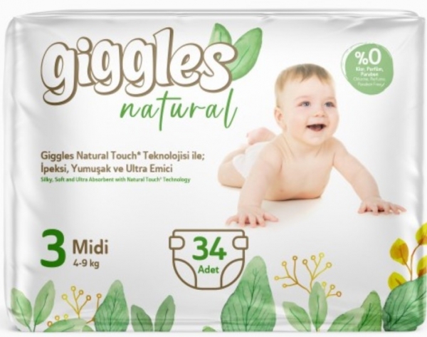 Giggles Natural 3 Beden 34 Adet Bebek Bezi