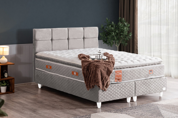 Setay Gümüş Real Pedli 90x200 Baza+Başlık+Yatak Seti