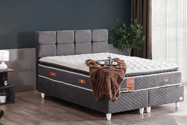 Setay Gümüş Real Pedli 100x200 Baza+Başlık+Yatak Seti