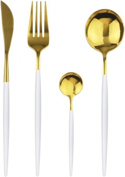 DMR Life Mat Beyaz Gold 84 Parça Çatal Kaşık Bıçak Takımı