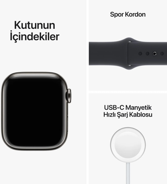 Apple Watch Series 8 Cellular 41mm Paslanmaz Çelik Kasa ve Spor Kordon Akıllı Saat