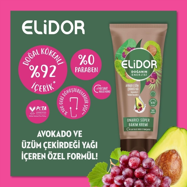 Elidor Doğanın Enerjisi Avokado ve Üzüm Çekirdeği Yağı 170 ml Saç Kremi