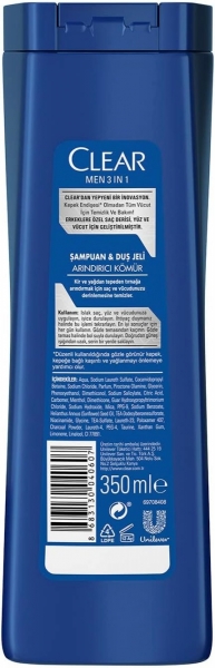 Clear Men 3 in 1 Arındırıcı Kömür 350 ml Şampuan