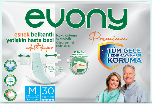 Evony Premium Medium Esnek Belbantlı Yetişkin Bezi 30 Adet