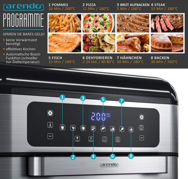 Arendo Mini Air Fryer Mini Fırın
