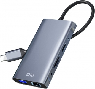 DM CHB055 Type-C to HDMI VGA RJ45 USB 3.0 AUX PD TF SD Dönüştürücü
