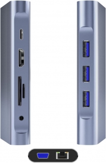 DM CHB055 Type-C to HDMI VGA RJ45 USB 3.0 AUX PD TF SD Dönüştürücü