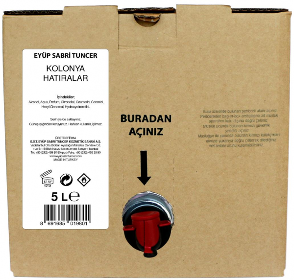 Eyüp Sabri Tuncer Hatıralar Kolonyası Bag in Box 5 lt (5 litre / Kutulu Poşet)