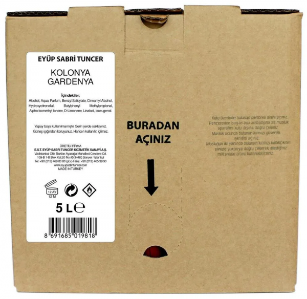 Eyüp Sabri Tuncer Gardenya Kolonyası Bag in Box 5 lt (Kutulu Poşet / 5 litre / Musluk)
