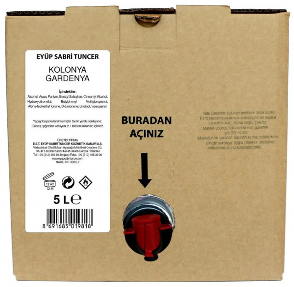 Eyüp Sabri Tuncer Gardenya Kolonyası Bag in Box 5 lt (Kutulu Poşet / 5 litre / Musluk)