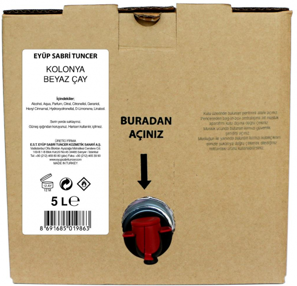 Eyüp Sabri Tuncer Beyaz Çay Kolonyası Bag in Box 5 lt (Musluk / Kutulu Poşet / 5 litre)