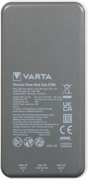 Varta 57908 Wireless 15000 mAh Powerbank