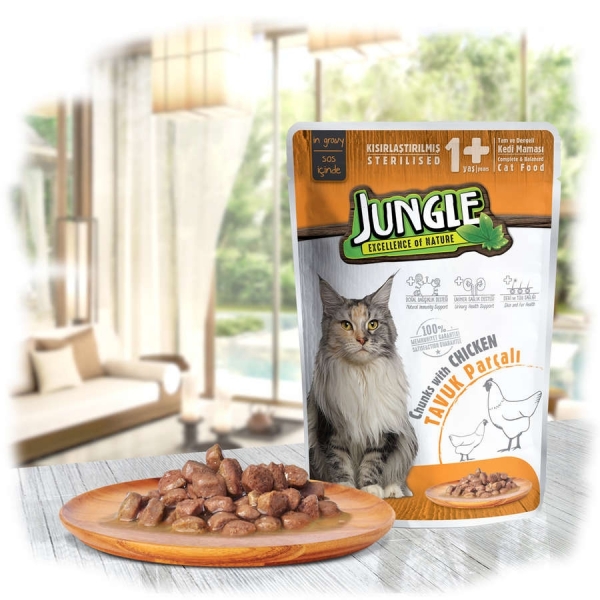 Jungle Pouch Tavuklu Sterilised 100 gr Kedi Maması