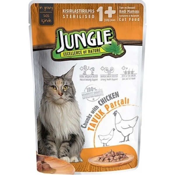 Jungle Pouch Tavuklu Sterilised 100 gr Kedi Maması