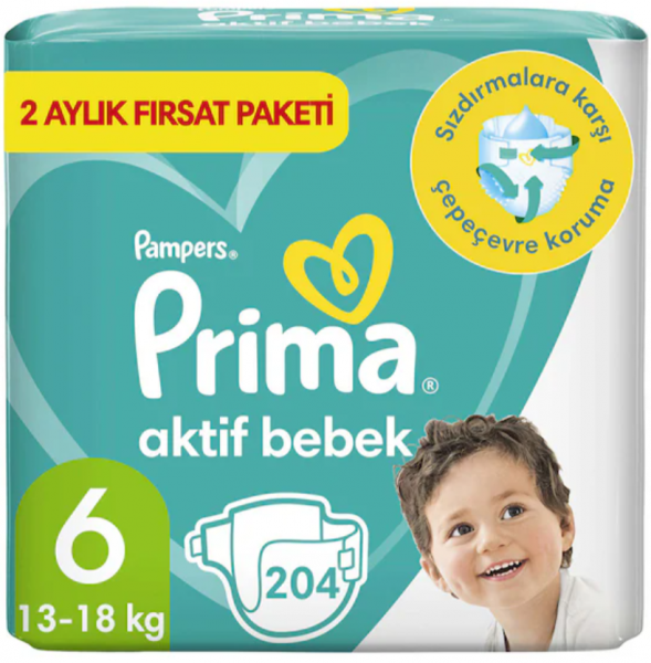 Prima Aktif Bebek 6 Beden 204 Adet Bebek Bezi