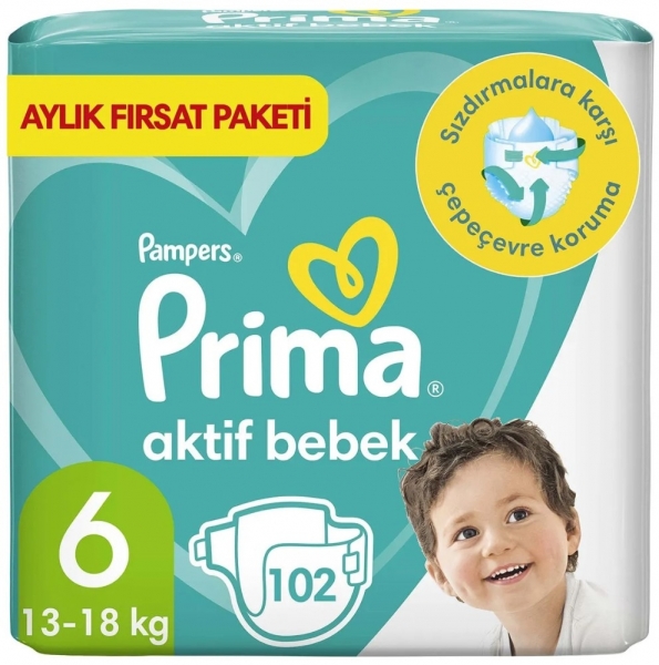 Prima Aktif Bebek 6 Beden 102 Adet Bebek Bezi
