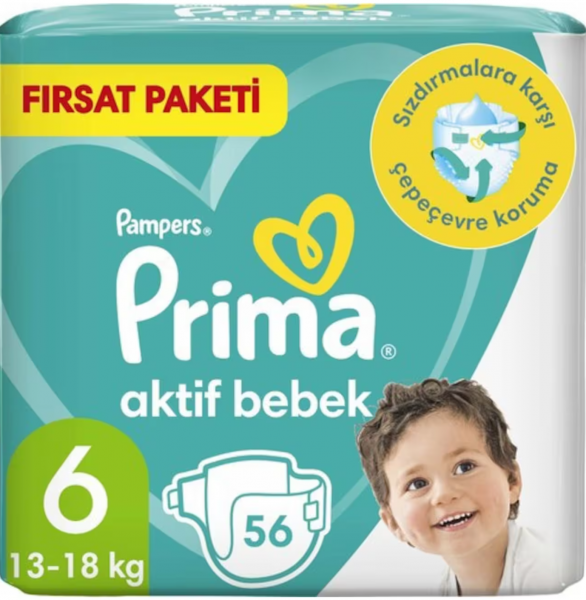 Prima Aktif Bebek 6 Beden 56 Adet Bebek Bezi