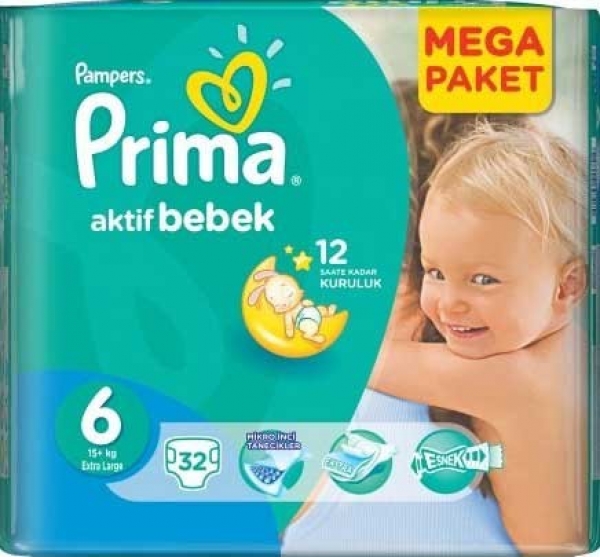 Prima Aktif Bebek 6 Beden 32 Adet Bebek Bezi (32 Adet)