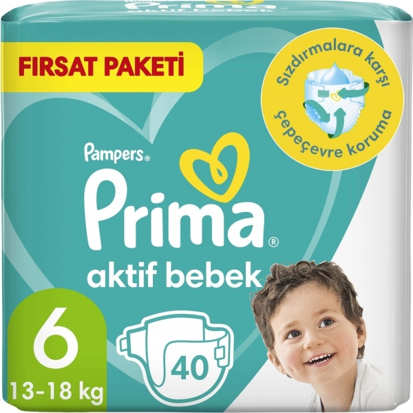 Prima Aktif Bebek 6 Beden 40 Adet Bebek Bezi