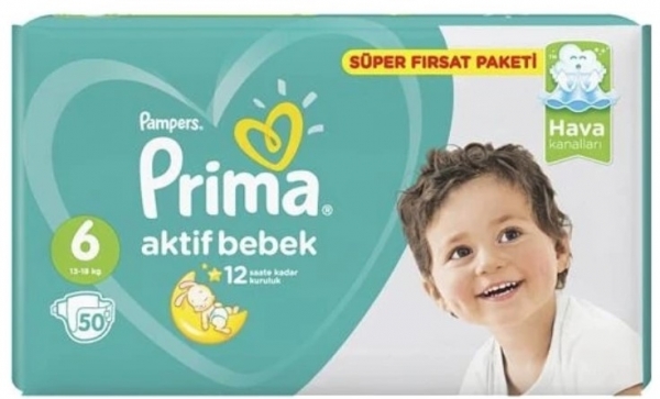 Prima Aktif Bebek 6 Beden 50 Adet Bebek Bezi (50 Adet)