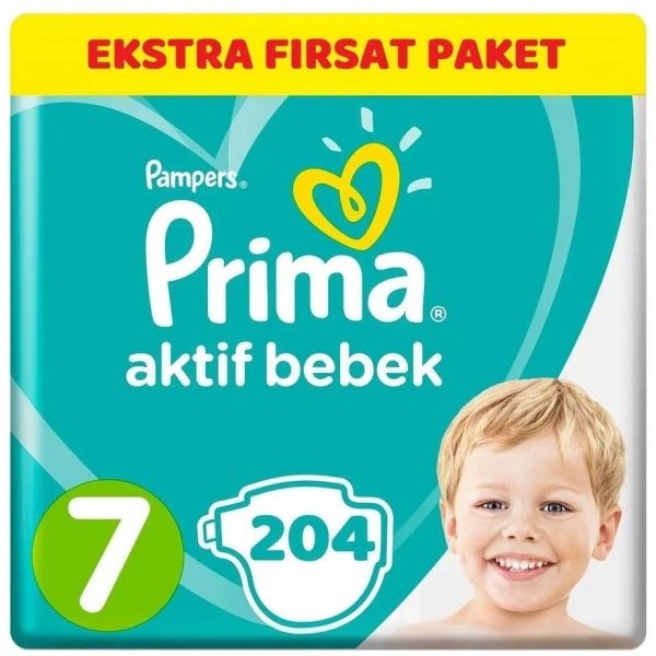 Prima Aktif Bebek 7 Beden 204 Adet Bebek Bezi
