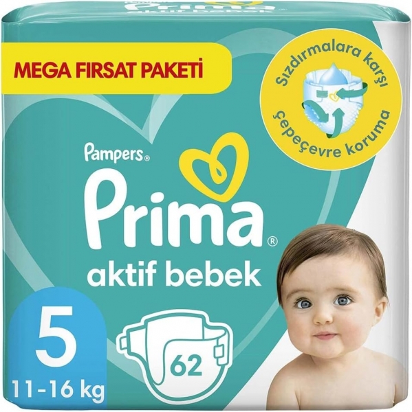 Prima Aktif Bebek 5 Beden 62 Adet Bebek Bezi