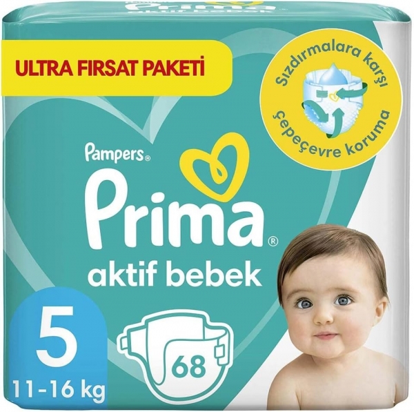 Prima Aktif Bebek 5 Beden 68 Adet Bebek Bezi