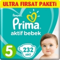 Prima Aktif Bebek 5 Beden 232 Adet Bebek Bezi