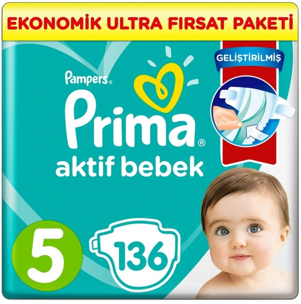Prima Aktif Bebek 5 Beden 136 Adet Bebek Bezi
